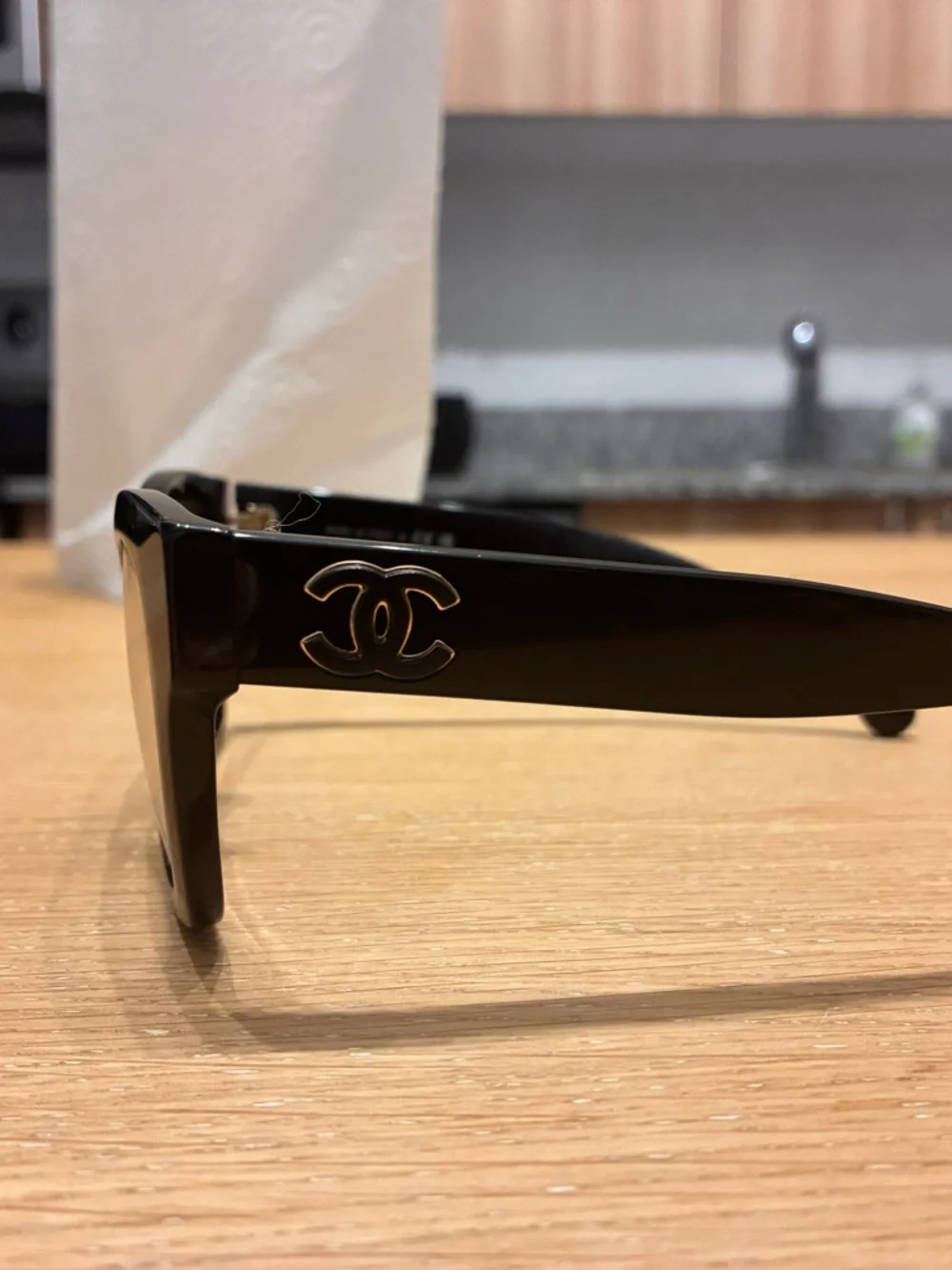 CHANEL Black Acetate Rectangular Glasses with Silver CC Accent